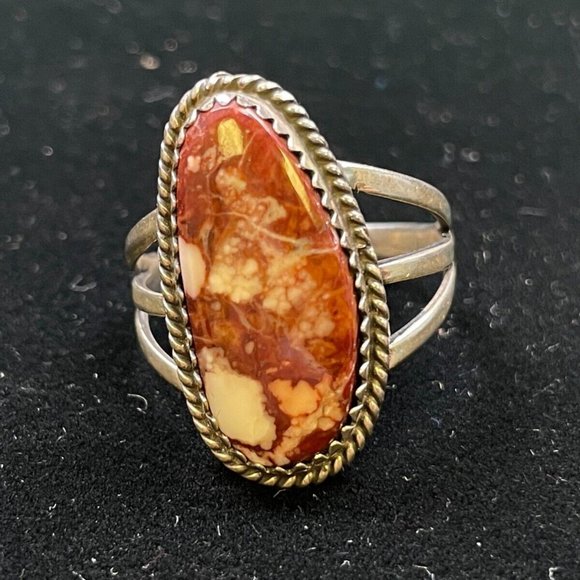 Navajo Old Pawn AB Signed Sterling Blood Red Jasper Gemstone Ring (R156)